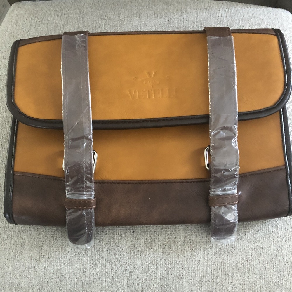 Vetelli Foldable Hanging Leather Travel Toiletry Bag for Men with 4‎ Pockets